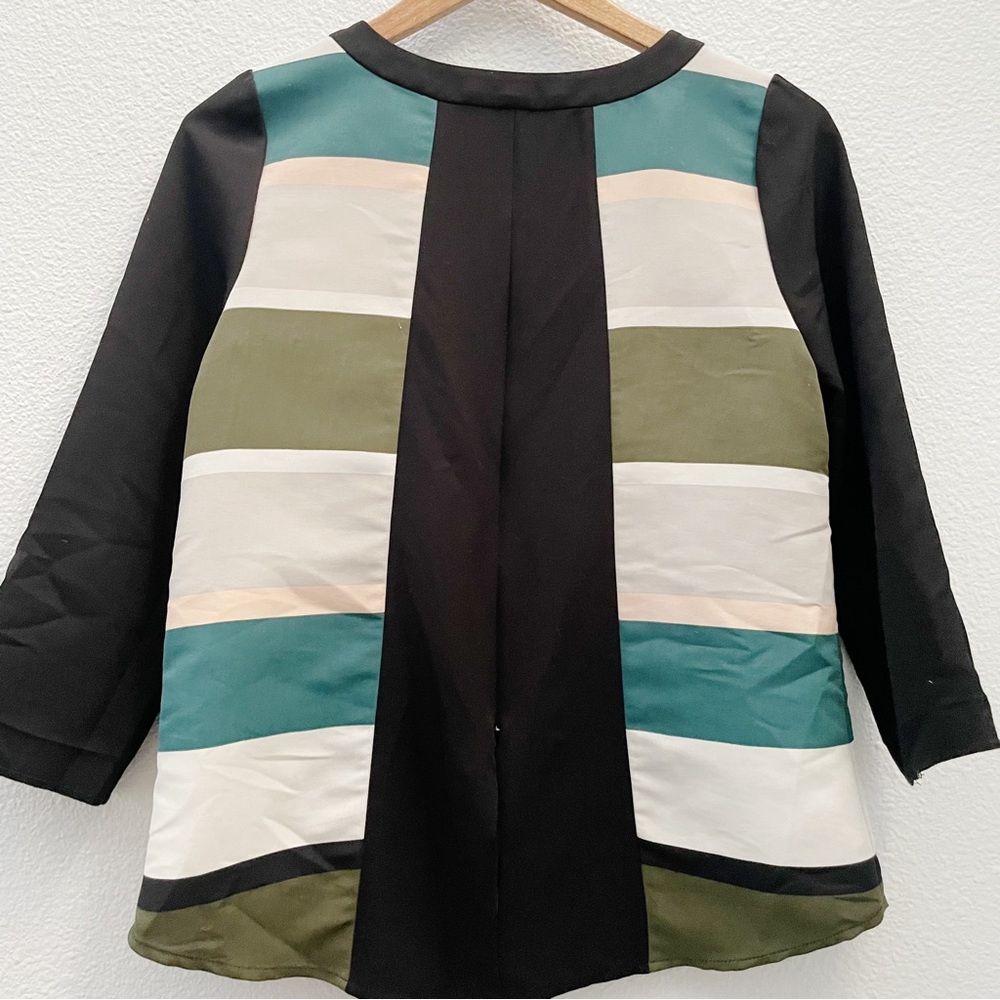Anthropologie Striped Blouse - Black, White, Teal, Olive - Picture 3 of 6